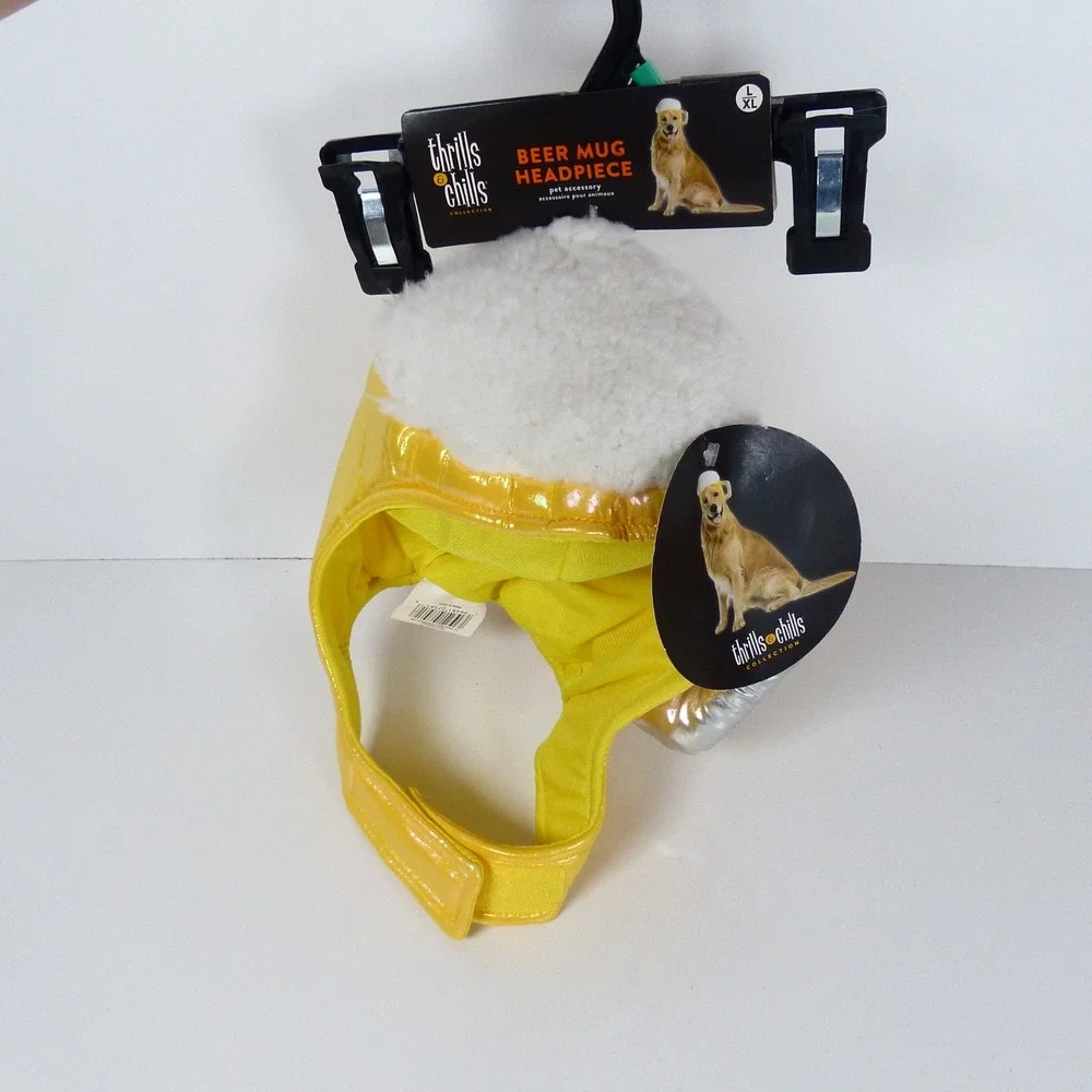 NWT Thrills & Chills Beer Mug Headpiece Pet Costume Hat Plush L/XL Dog Halloween